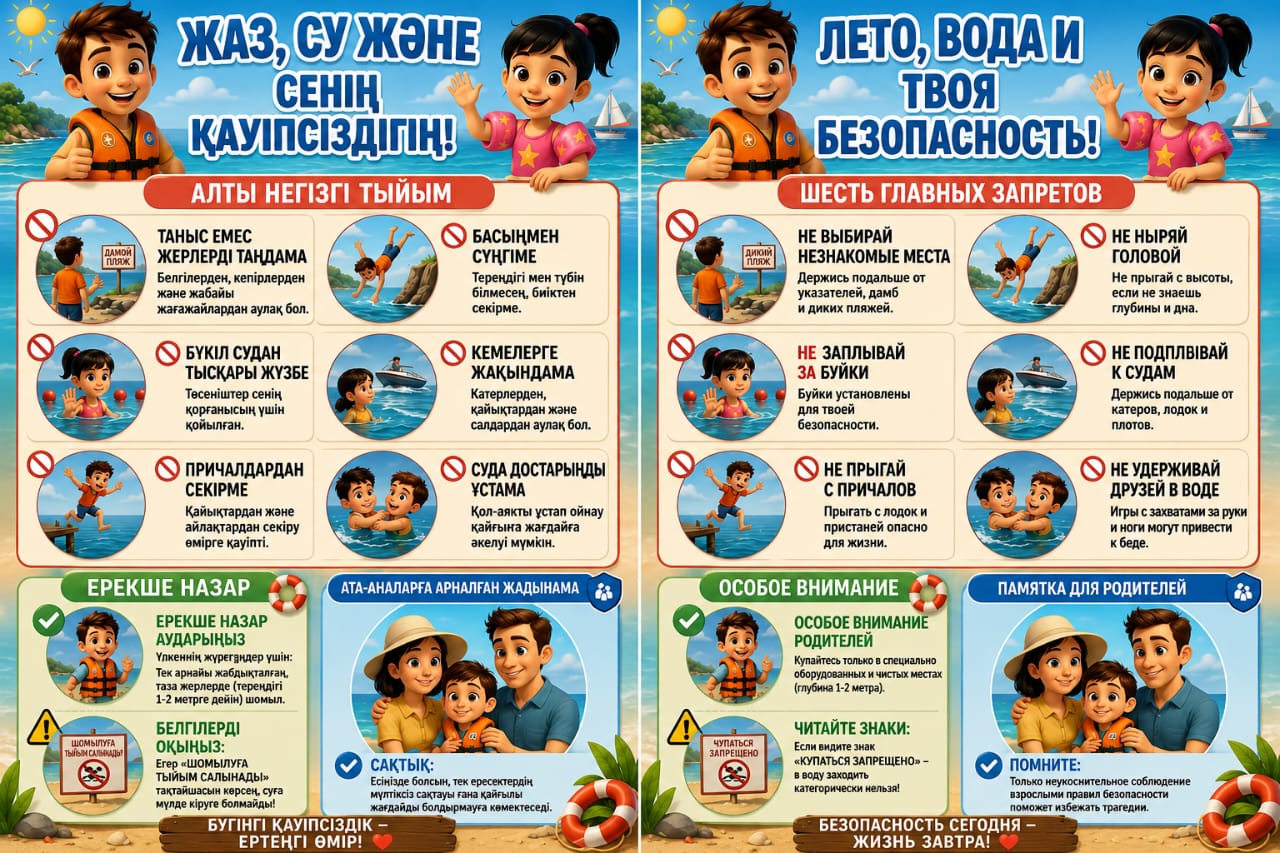 Жазғы демалыс кезіндегі қауіпсіздік ережелері ! Памятка по безопасности в летний период!